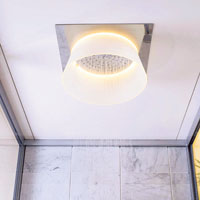 TOTO offers a ceiling-mounted showerhead with LED lighting.