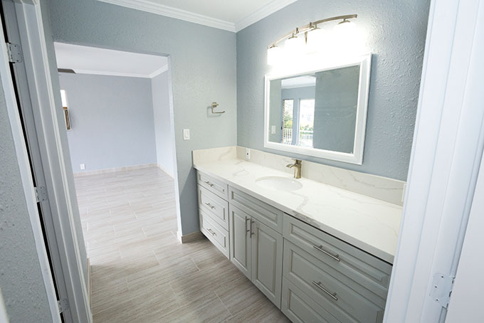 Newly renovated vanity area outside the full master bath