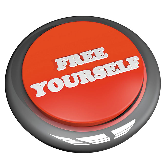36175134 - free yourself button, isolated over white, 3d render
